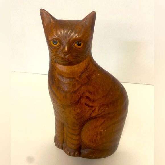 Vintage Ceramic Textured  Very Cute Brown Cat Statue 1960’s - Picture 1 of 9